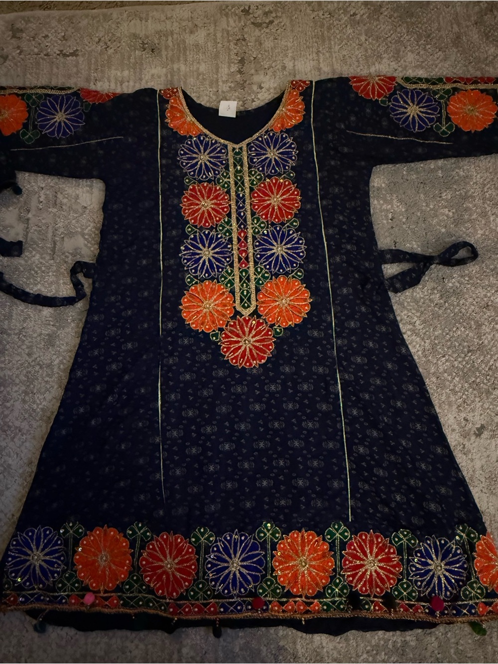 Embroidered Navy Tunic with Colorful Floral Motif
